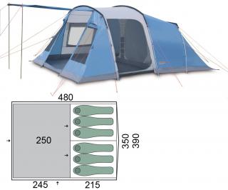 Cort Pinguin Interval 6, 6-7 persoane, 17.3kg, 2 dormitoare, antreu spatios
