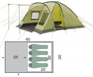 Cort Pinguin Nimbus 4, 4-5 persoane, 16.4kg, inaltime 2m, antreu spatios, dormitor 220x280cm