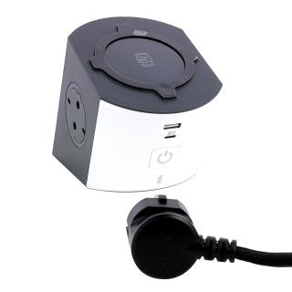 Blo multipriza Mobil 2x2P+T si Incarcator Inductie si USB A+C Intrerupator 2m alb-negru