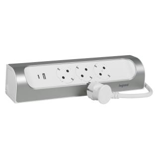 Blo multipriza Unghiular 3x2P+T si USB A+C 1m culoare aluminiu