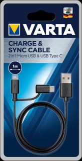 Cablu USB Varta 57948 Type A la Micro USB si Type C 1m