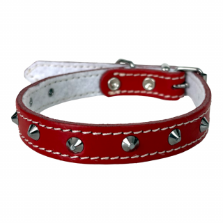 4DOG Zgarda pentru Caine din Piele cu Ornamente, Rosie, Nr. 1, 16 400 mm