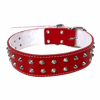 4DOG Zgarda pentru Caine din Piele cu Ornamente, Rosie, Nr. 6, 40 740 mm