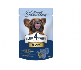 Club 4 Paws Premium Selection Plic Caine Adult - Bucati de Rata si Curcan (in sos) 80g (Termen redus - 06.02.2025)