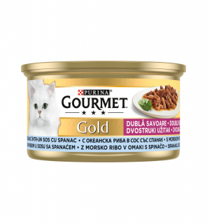 GOURMET Gold Duo, Hrana Umeda Pisica Adult, Bucati Peste si Spanac, 85g