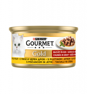 GOURMET Gold, Hrana Umeda Pisica Adult, Bucati Pui si Ficat, 85g