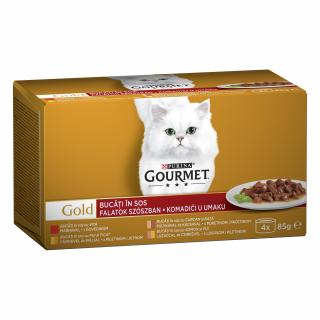 GOURMET Gold, Hrana Umeda Pisica, Bucati in Sos, Diverse Sortimente, 4x85g