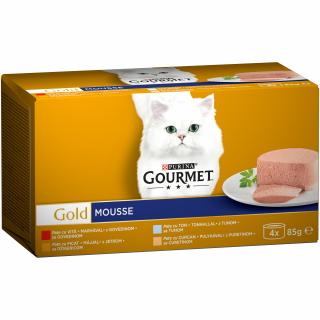 GOURMET Gold Mousse, Pachet Economic Hrana Umeda Pisica, Diverse Sortimente, 4x85g (Termen redus - 28.06.2025)