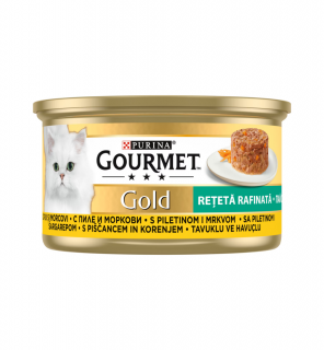 GOURMET Gold Savoury Cake, Hrana Umeda Pisica Adult, Bucati Pui si Morcovi, 85g
