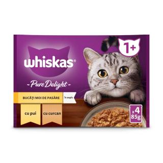 Hrana Umeda Pisici WHISKAS Pure Delight Selectii Pasare in Aspic 4x85g