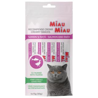 MIAU MIAU Creamy Snacks, Recompense Cremoase Pisica, Somon si Rata, 4x15g