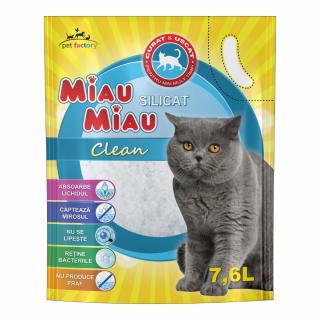 Nisip Pisici MIAU MIAU Silicat Clean 7,6L