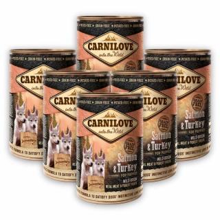 Pachet Conserve Caini CARNILOVE Wild Meat Salmon  Turkey For Puppies 6x400g