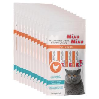 Pachet Economic MIAU MIAU Creamy Snacks, Recompense Cremoase Pisica, Pui, 4x15g, 12 bucati