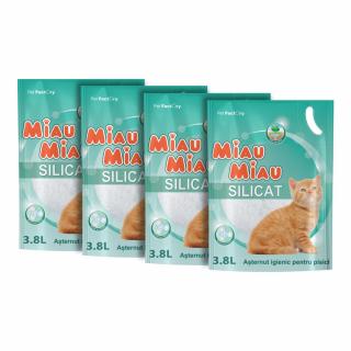 Pachet Economic MIAU MIAU Silicat, Asternut Igienic pentru Pisica, Clasic, 4x3.8L