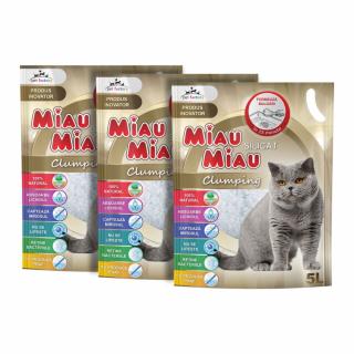 Pachet Economic MIAU MIAU Silicat, Asternut Igienic pentru Pisica, Clumping, 3x5L