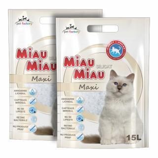 Pachet Economic MIAU MIAU Silicat, Asternut Igienic pentru Pisica, Maxi, 2x15L