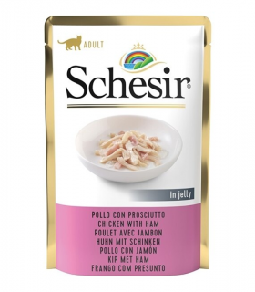 SCHESIR Plic, Hrana Umeda Pisica Adult, Pui si sunca, 85g