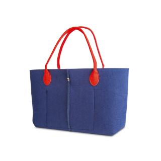 Geanta fetru mica albastru inchis cu manere rosii CuteBag