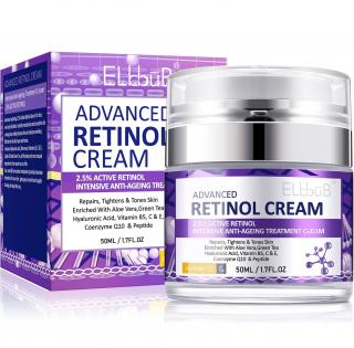 Crema de fata cu 2.5% Retinol activ, Ceai Verde, Acid Hialuronic, Vitamina B5, C si E, Coenzima Q10 si Peptide Elbbub, 50 ml