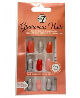 Kit 24 Unghii False W7 Glamorous Nails, Attention Seeker, cu adeziv inclus si pila de unghii