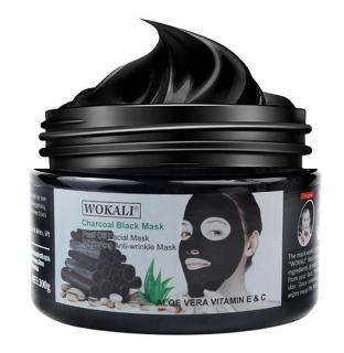 Masca neagra pentru indepartat punctele negre, punctele de grasime, efect anti-rid, Wokali cu carbune activ, 300 g