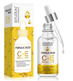 Ser Facial cu Acid Ferulic, Vitamina C + E pentru Pete Pigmentare, Efect Anti-Imbatranire SEFUDUN, 30 ml