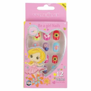 Set 12 Unghii False Pentru Copii, 123 Flori Multicolore