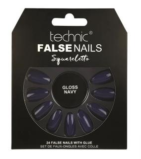 Set 24 Unghii False cu adeziv inclus Technic False Nails, Squareletto, Gloss Navy
