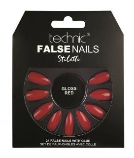 Set 24 Unghii False cu adeziv inclus Technic False Nails, Stiletto, Gloss Red