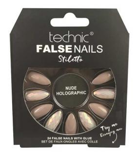 Set 24 Unghii False cu adeziv inclus Technic False Nails, Stiletto, Nude Holographic