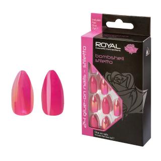 Set 24 Unghii False ROYAL Glue-On Nail Tips, Bombshell Stiletto, Adeziv Inclus 3 g