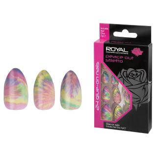 Set 24 Unghii False ROYAL Glue-On Nail Tips, Peace Out Stiletto, Adeziv Inclus 3 g