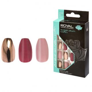 Set 24 Unghii False ROYAL Glue-On Nail Tips, Sugar Plum Coffin, Adeziv Inclus 2 g