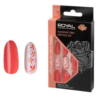 Set 24 Unghii False ROYAL Glue-On Nail Tips, Sweet Life Almond, Adeziv Inclus