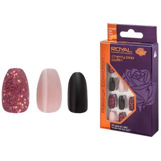 Set 24 Unghii False ROYAL Prestige Collection, Glue-On Nail Tips, Cherry Pop Coﬃn, Adeziv Inclus