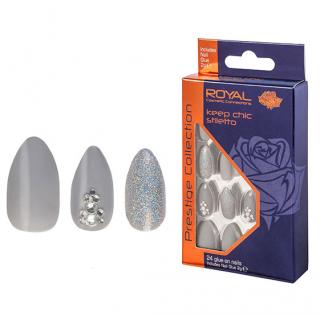 Set 24 Unghii False ROYAL Prestige Collection, Glue-On Nail Tips, Keep Chic Stiletto, Adeziv Inclus