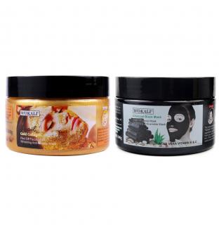 Set Masca de fata cu Aur 24K, Melc si Colagen si Masca neagra pentru indepartat punctele negre si punctele de grasime, Wokali, 2 x 300 g