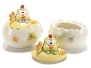 Bomboniera ou cu gaina ceramica si detalii florale-1buc