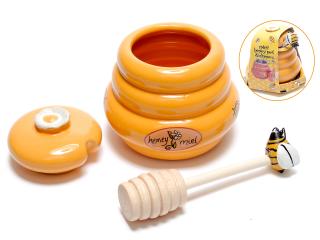 Borcan miere din ceramica cu lingura pentru miere din lemn 150ml
