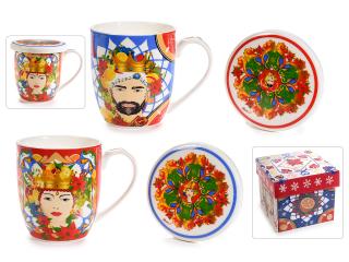 Cana de portelan cu capac/farfurioara in cutie cadou 1buc