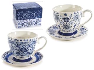 Cană de porțelan cu farfurie albastră cu imprimeu maiolica 400ml-1buc