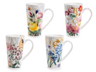 Cana de portelan cu imprimeu floral si decoratiuni aurii 500ml - 1buc