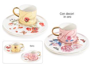 Ceasca și farfurie din porțelan cu decorațiuni 200ml 1buc