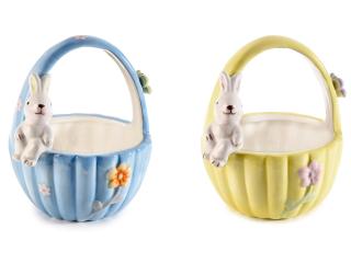 Coș ceramic cu iepuraș și decorațiuni florale în relief 1buc