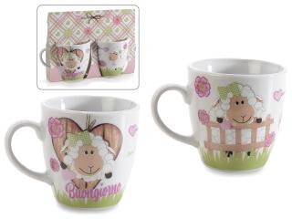 Cutie cadou cu 2 cești de porțelan cu decor paste 80ml