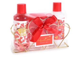 Cutie cadou Ziua Indragostitilor  cu 2 produse de corp si burete 300ml