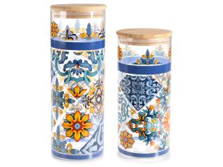 Set 2 recipiente din sticla pentru alimente cu capace din lemn