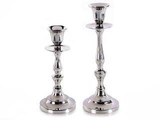 Set 2 suporturi pentru lumanari din metal argintiu lucios