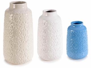 Set 3 vaze din portelan cu decoratiuni in relief